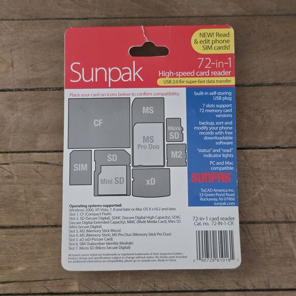 Sunpak 72-in-1 High-Speed Card Reader Built In USB 2.0 Self Storage Plug - Picture 2 of 8